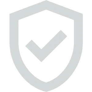 Ícone de escudo cinzento com um símbolo de verificação no centro.