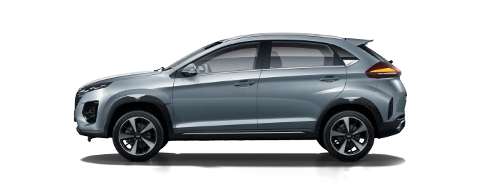 Imagem lateral do Tiggo 2 prateado 