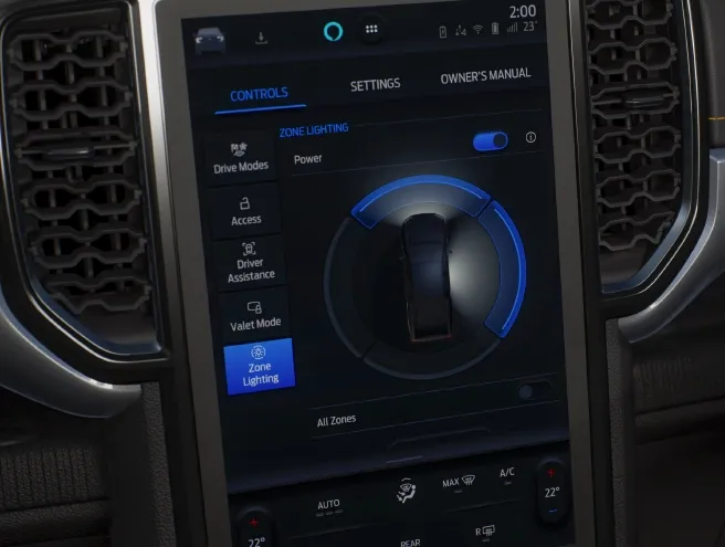 Panneau d'infodivertissement avec technologie d'éclairage à 360° autour du pick-up 