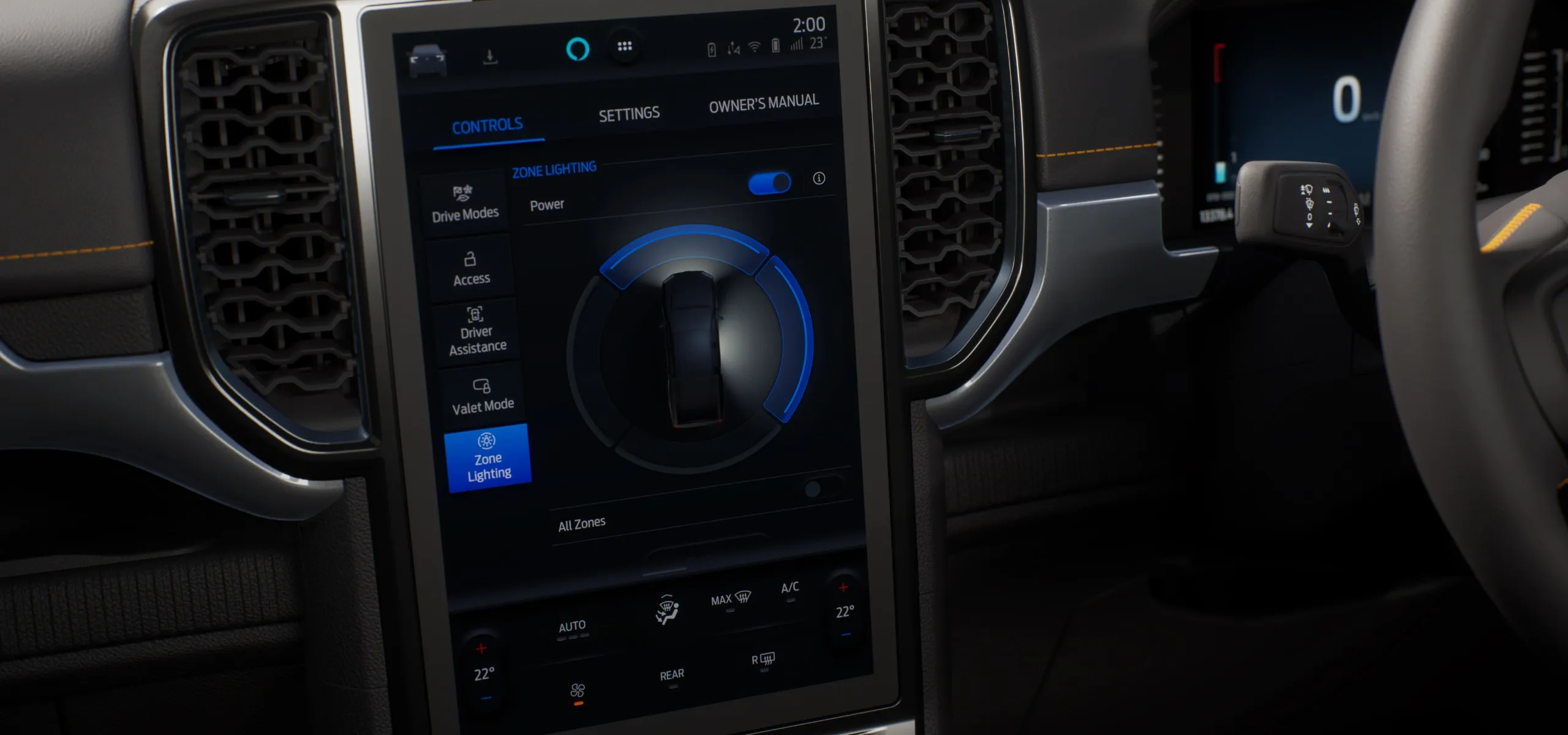 center console with 360 light feature on display