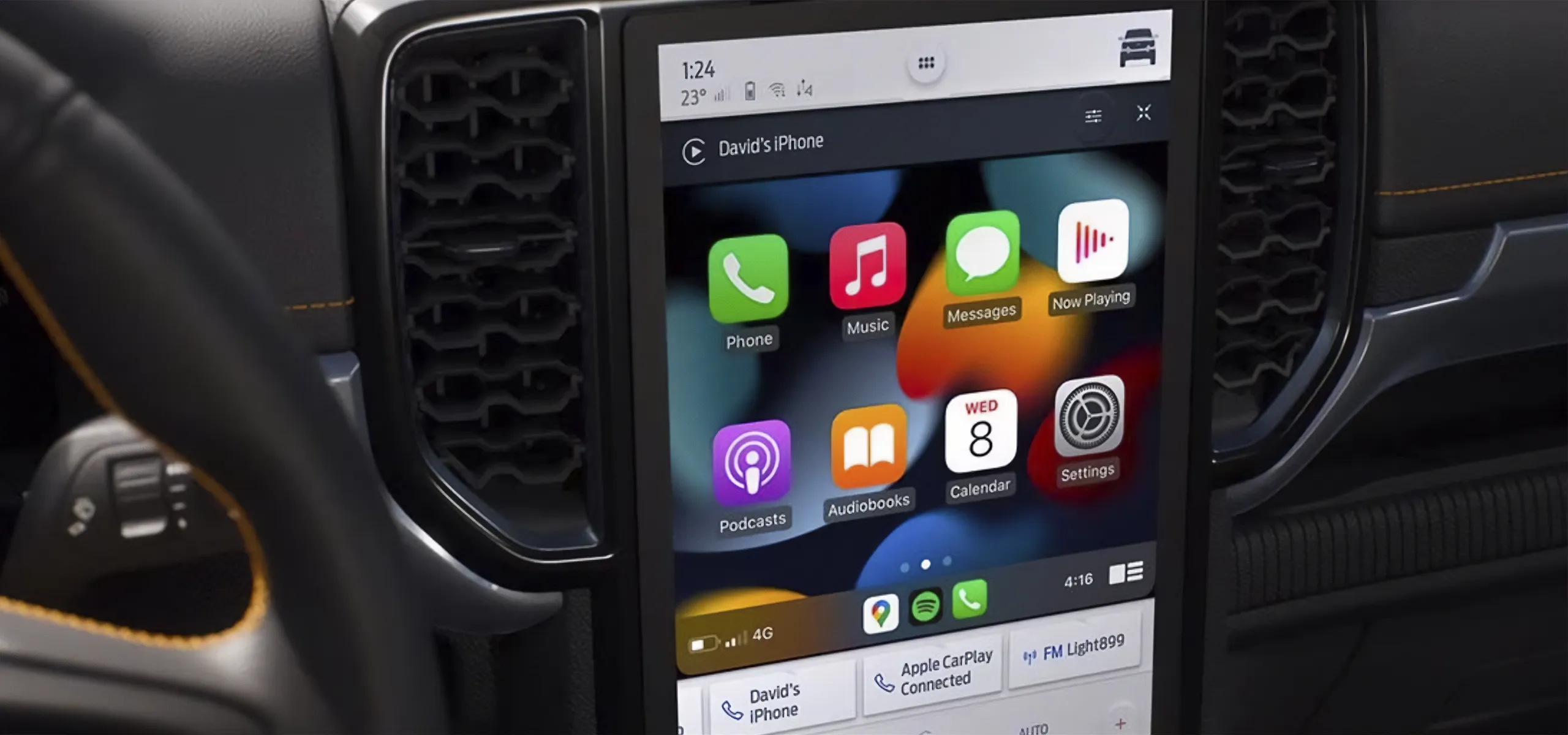 Central console with apple car play on display