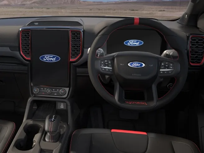 Ford Ranger Raptor steering wheel, dashboard and center console