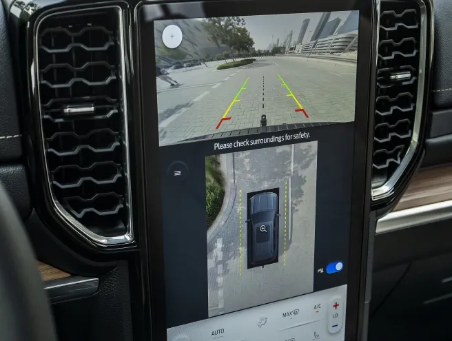 Center console with rear camera on display